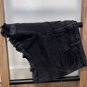 Black Denim Shorts | American Eagle | Frayed Bottom | size: 14
